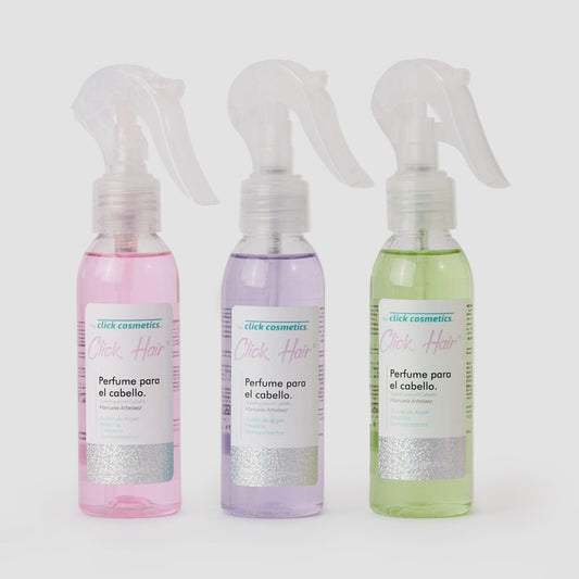 Kit perfumes para el cabello rosa, morado y verde Click